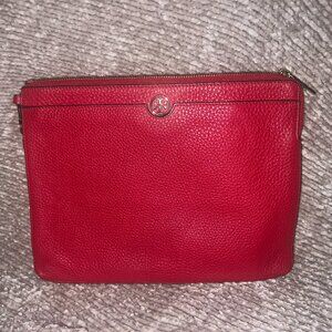 Tory Burch Large Zip Pouch with Wrist Strap (Red)